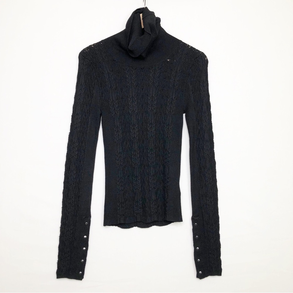 Free People ribbed Black Turtleneck Cable Knit Women's Sweater